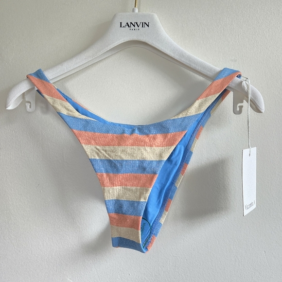 New Vitamin A California High Leg Summer Metallic Stripe Bikini Bottoms Medium - Picture 5 of 8